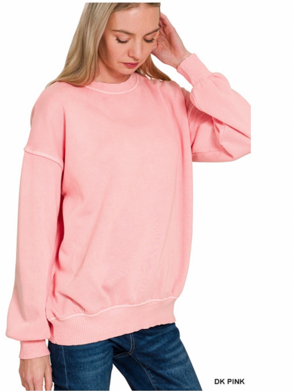 195 ❤️ dark pink ZENANA PIGMENT DYE FLEECE OVERSIZED PULLOVER